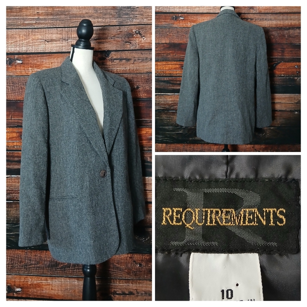 Requirements Jacket Blazer 10 Vintage 80's Gray Wool Blend Oversized